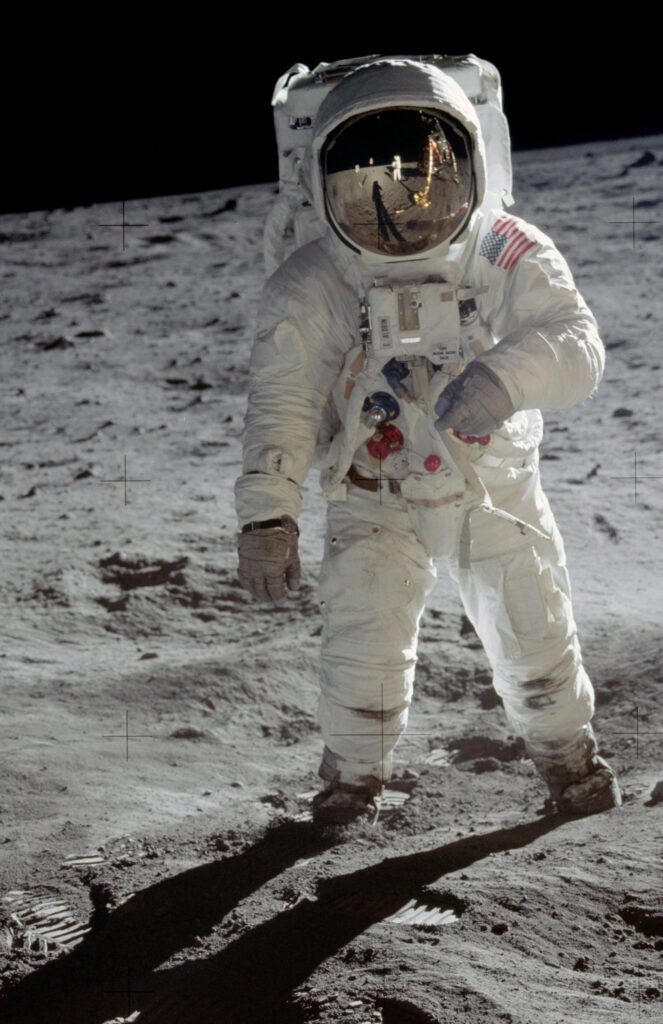 Astronaut Buzz Aldrin, second man on the moon, photographed by Neil Armstrong.